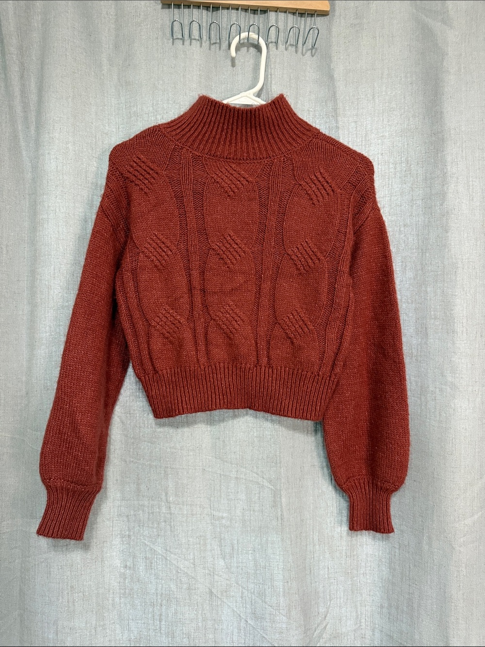 SO Chunky Cropped Cable Knit Sweater Rust Burnt Orange